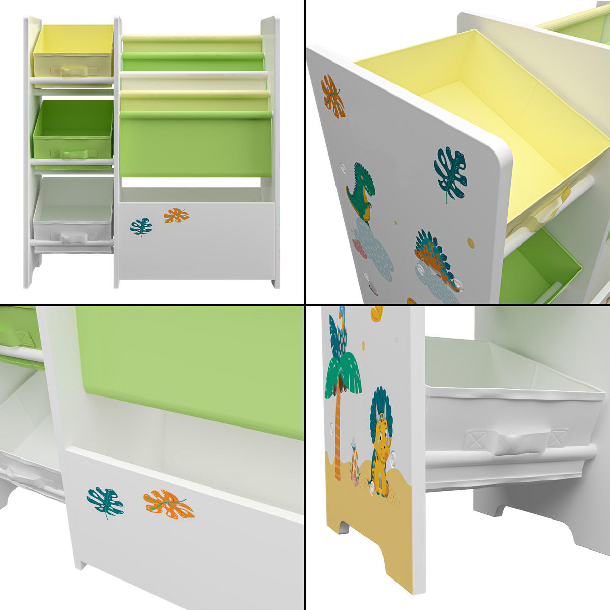 KINDERREGAL Vimianzo - Gelb/Weiß, Holzwerkstoff/Textil (65/60/30cm) - [en.casa]