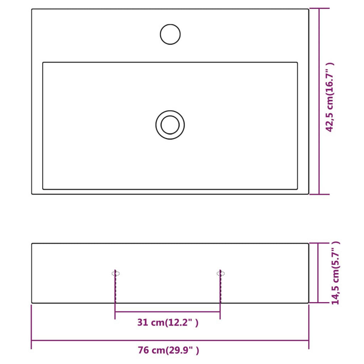WASCHBECKEN Kutzer 76/42.5/14.5 cm - Weiß, Keramik (76/14.5/42.5cm) - Nettlife