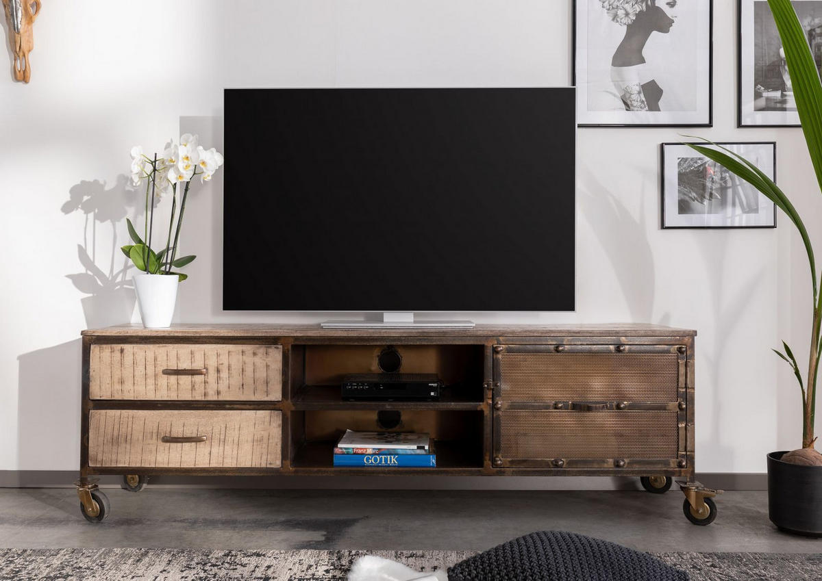TV-BOARD Mango 190x40x60 braun lackeirt HEAVY INDUSTRY #231 - Braun, Holz (190/60/40cm) - Massivmoebel24
