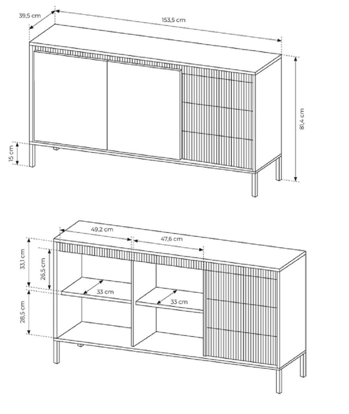 KOMMODE 154 cm Santori mit Schubladen, Schwarz - Schwarz, Holz (154/81/40cm) - Emporius