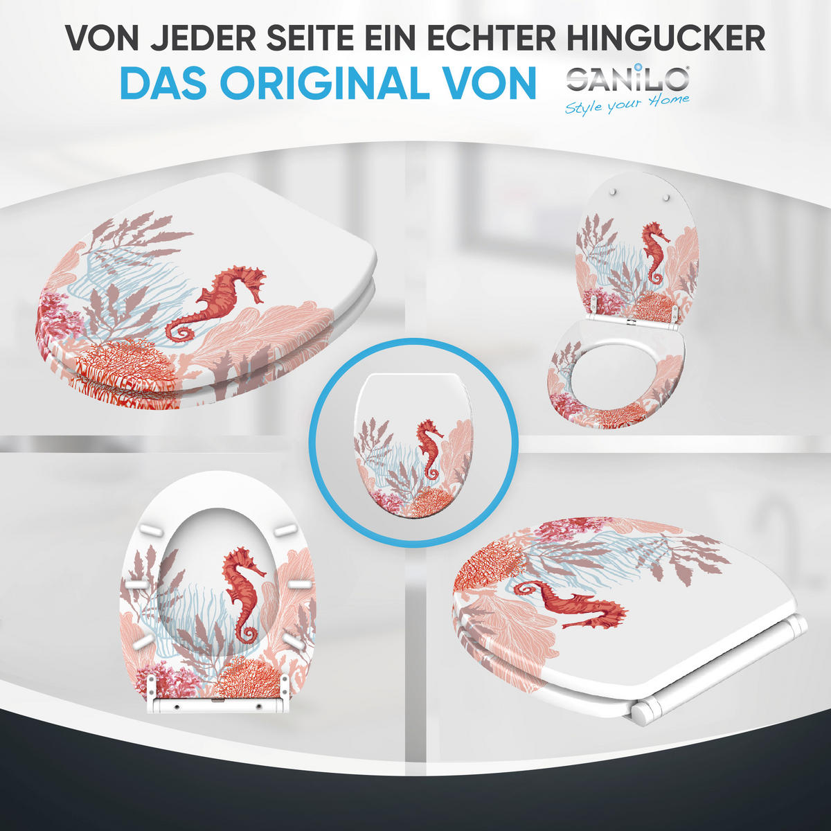 WC-SITZ mit Absenkautomatik & Top Fix Sea Horse - Weiß, Holzwerkstoff (37.7/5.5/48cm) - Sanilo