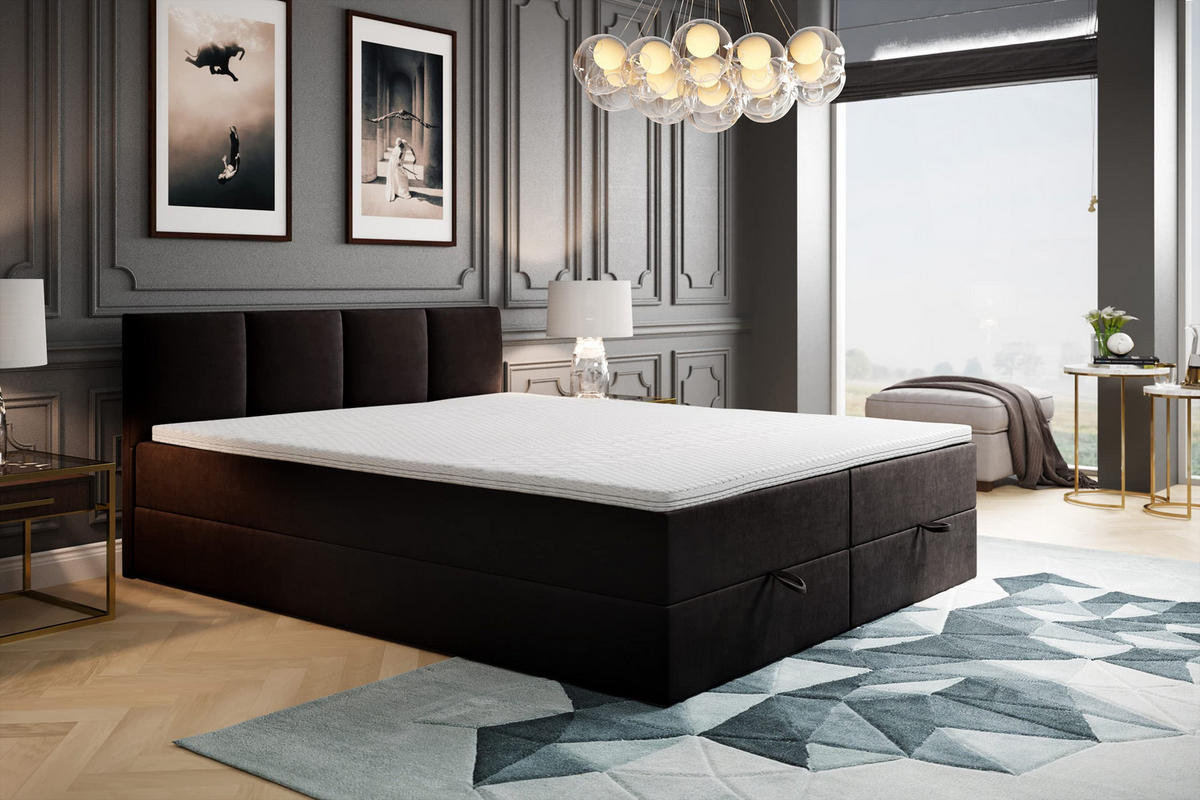 BOXBETT mit Bettkasten und Bonellmatratze - ROYAL - Elegant Bett mit Topper - 140x200 cm - Schwarz - Schwarz, Holzwerkstoff/Kunststoff (140/200cm) - Trada