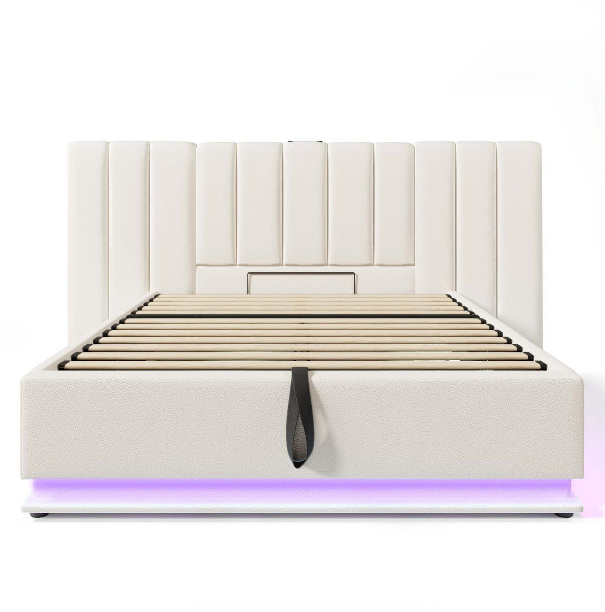 POLSTERBETT aus Kunstleder 180x200 cm in Weiß mit LED & USB-C-Ladefunktion - Weiß, Leder (180/200cm) - Modfu
