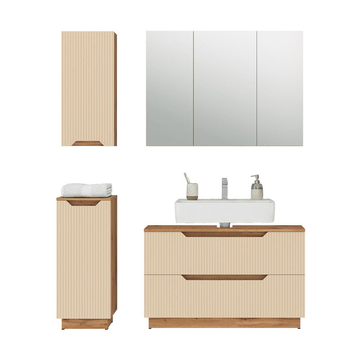 BADMÖBEL-SET Lotta Eiche/Kaschmir gestreift 4 Teile - Kaschmir/Eichefarben, Holzwerkstoff (99.4/62.5/32cm) - Vicco