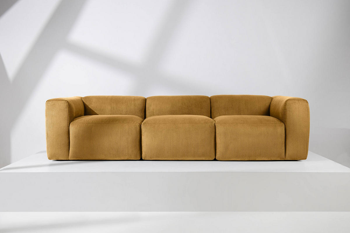 3-SITZER-MODULSOFA BUFFO mit extrem weicher und bequemer Sitzfläche, Kordstoff, gelb - Gelb, Textil (290/73/96cm) - KONSIMO®