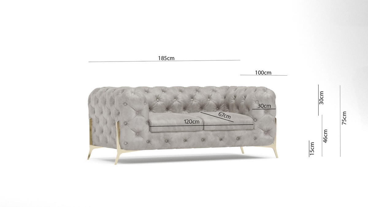 SITZGARNITUR 3+2+1 Chesterfield Vertex Grau Samt - Goldfarben/Grau, Holz/Textil (225/75/100cm) - S-Style Möbel