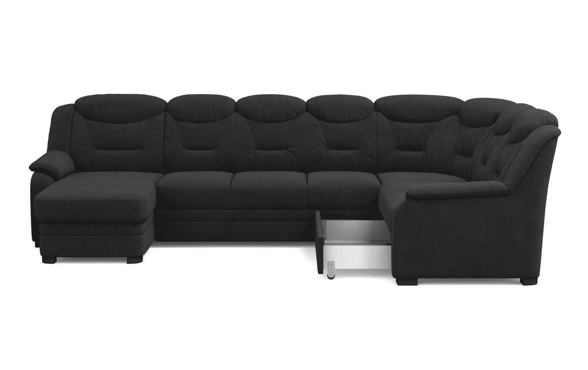 WOHNLANDSCHAFT mit Schlaffunktion und Bettkasten – weiches Chenille-Gewebe - Anthrazit/Schwarz, Holz/Kunststoff (211/99/330cm) - Cotta