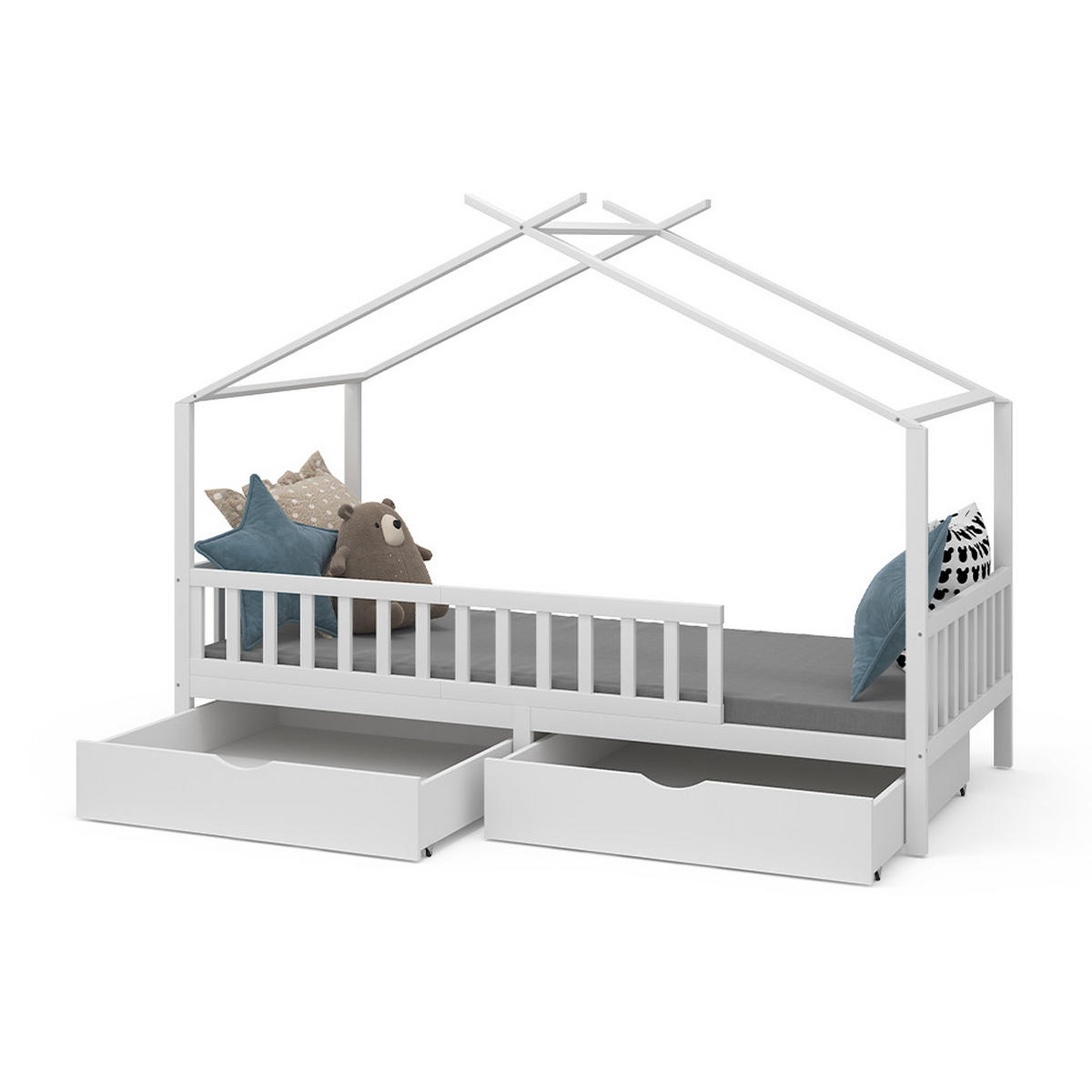 HAUSBETT "Franka", Weiß, 90x200 cm mit 2 Schubladen - Weiß, Holzwerkstoff (90/200cm) - VitaliSpa