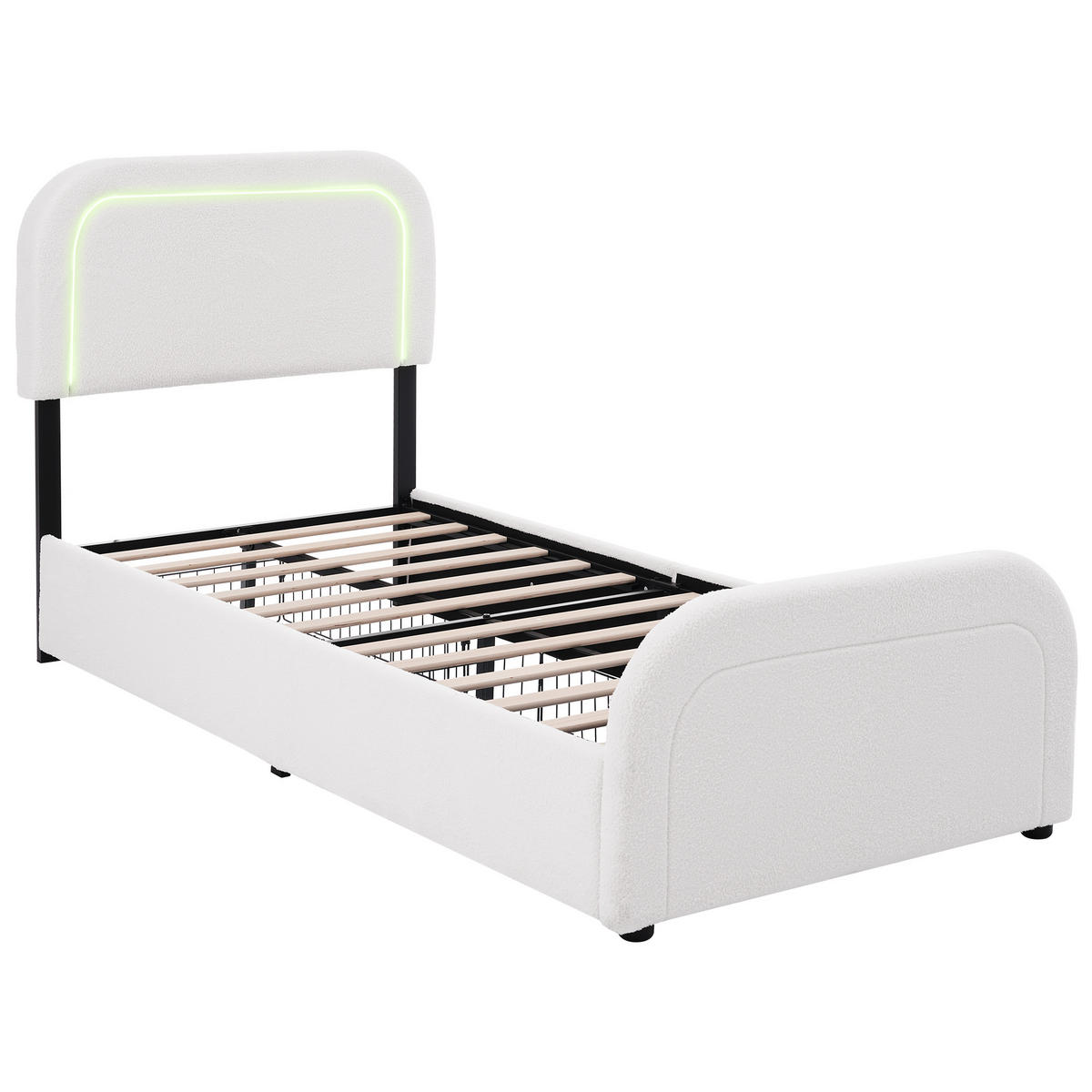 POLSTERBETT 90/200 cm mit LED-Beleuchtung, USB/Type-C am Kopfteil & 2 Schubladen, Weiß - Weiß, Textil (90/200cm) - Redom