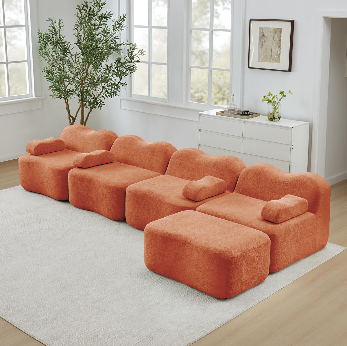 ECKSOFA 384/167/70 cm in Orange aus Samt, rahmenlos und flexibel - Orange, Textil (167/384cm) - Flora Grace