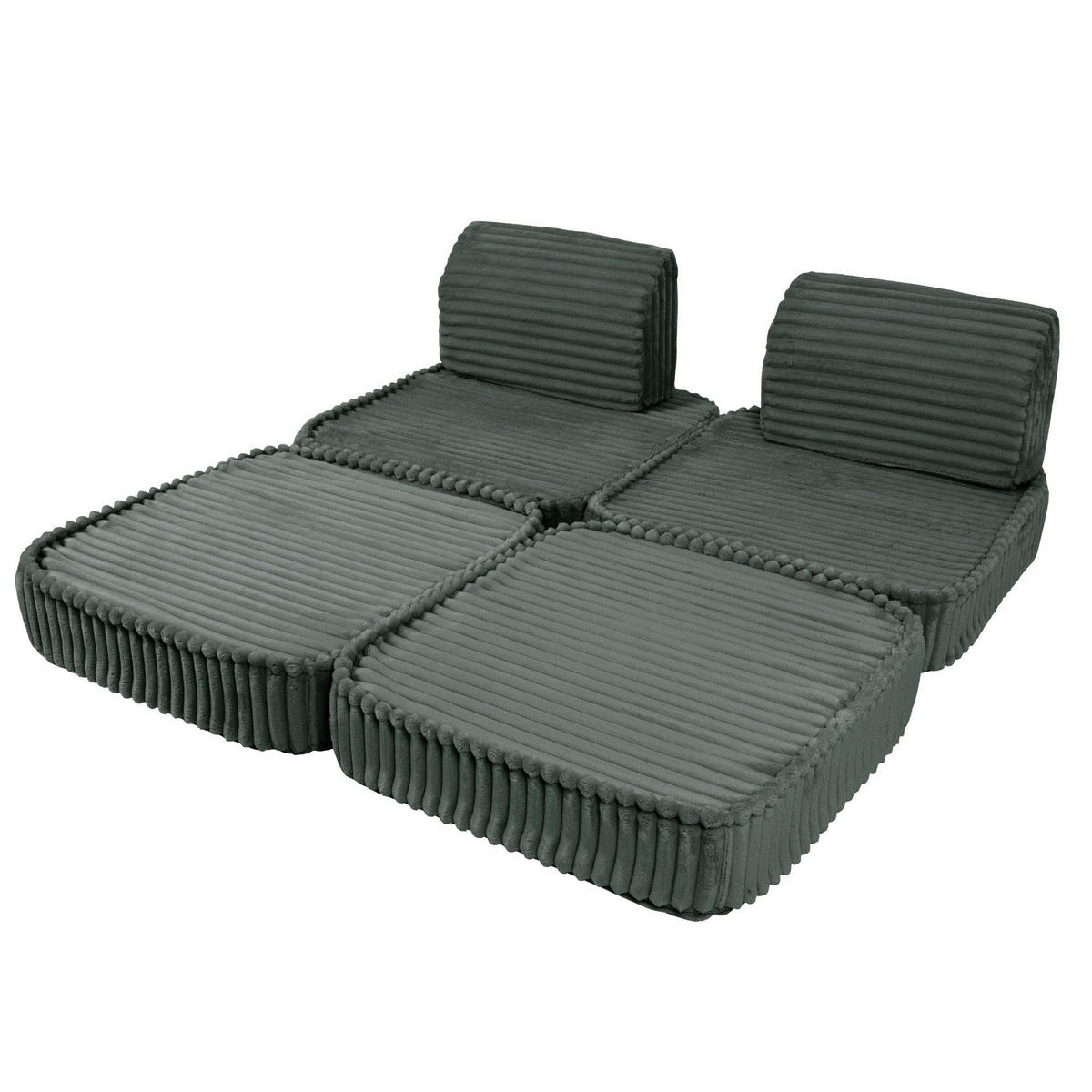 KINDERSOFA Pocket Basic modular 4-tlg. aus Plüschcord in Waldgrün - Dunkelgrün, Textil (120/25/60cm) - MeowBaby