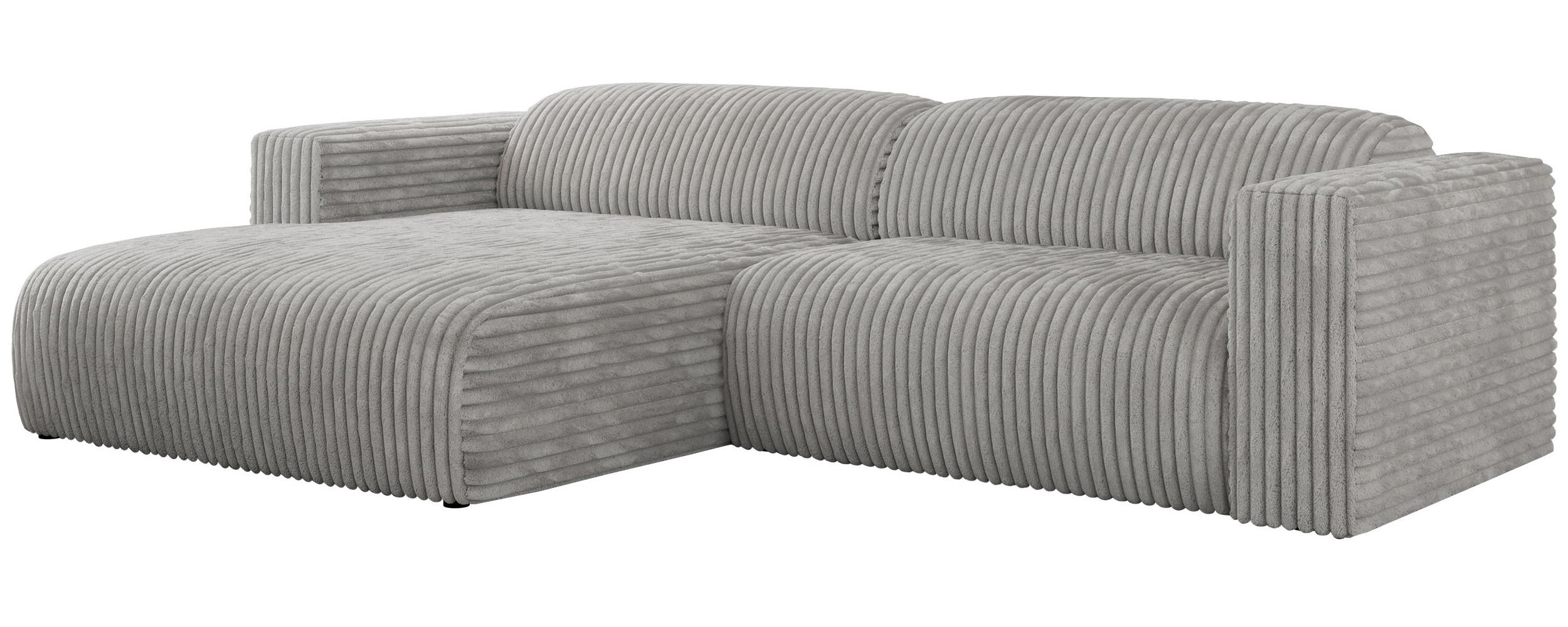 ECKSOFA PASADENA Hellgrau Cord - Links Seite - Hellgrau/Schwarz, Kunststoff/Textil (288/180cm) - MKS