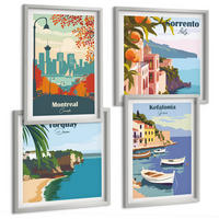 BILDER SET 4er Set - 50x50 cm & 40x60 cm Silberner Rahmen - Retro-Ansichten von Städten auf der ganzen Welt - Silberfarben, Kunststoff (50/50cm) - TULUP