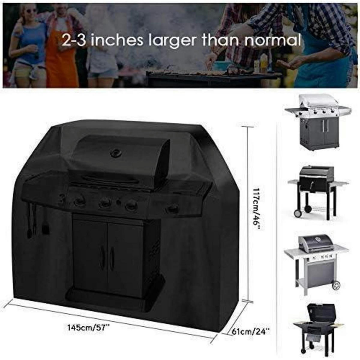 GRILLABDECKUNG 145 x 61 x 117 cm Wetterfest Oxford 210D - Schwarz, Kunststoff (61/117/145cm)