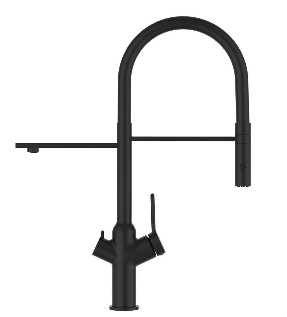 3-WEGE-KÜCHENARMATUR, Schwarz Matt, 2-Strahl-Brause - Schwarz, Metall (20.61/48/20.61cm) - VIZIO