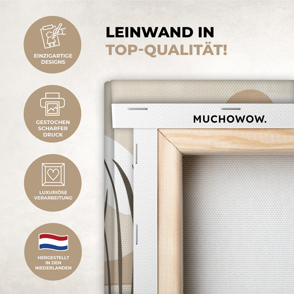 LEINWANDBILD Japandi - Landschaft - Beige 30x20 cm - Cognac, Textil (30/20cm) - MuchoWow