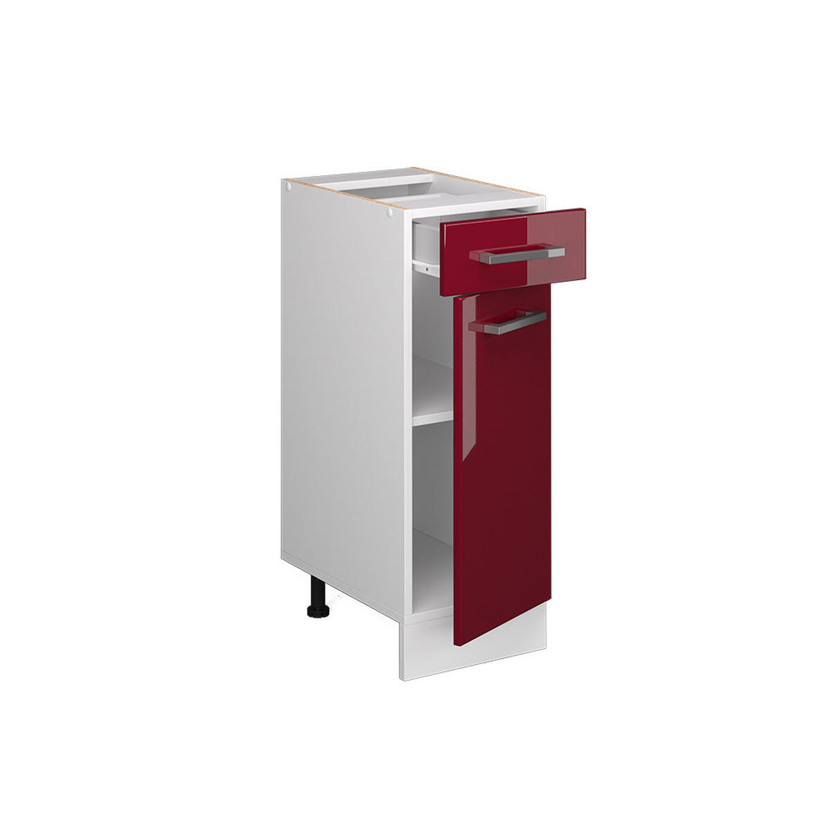 UNTERSCHRANK R-Line Bordeaux Hochglanz 30 cm mit Schublade, ohne AP - Bordeaux/Weiß, Holzwerkstoff (30/81.6/46cm) - Vicco