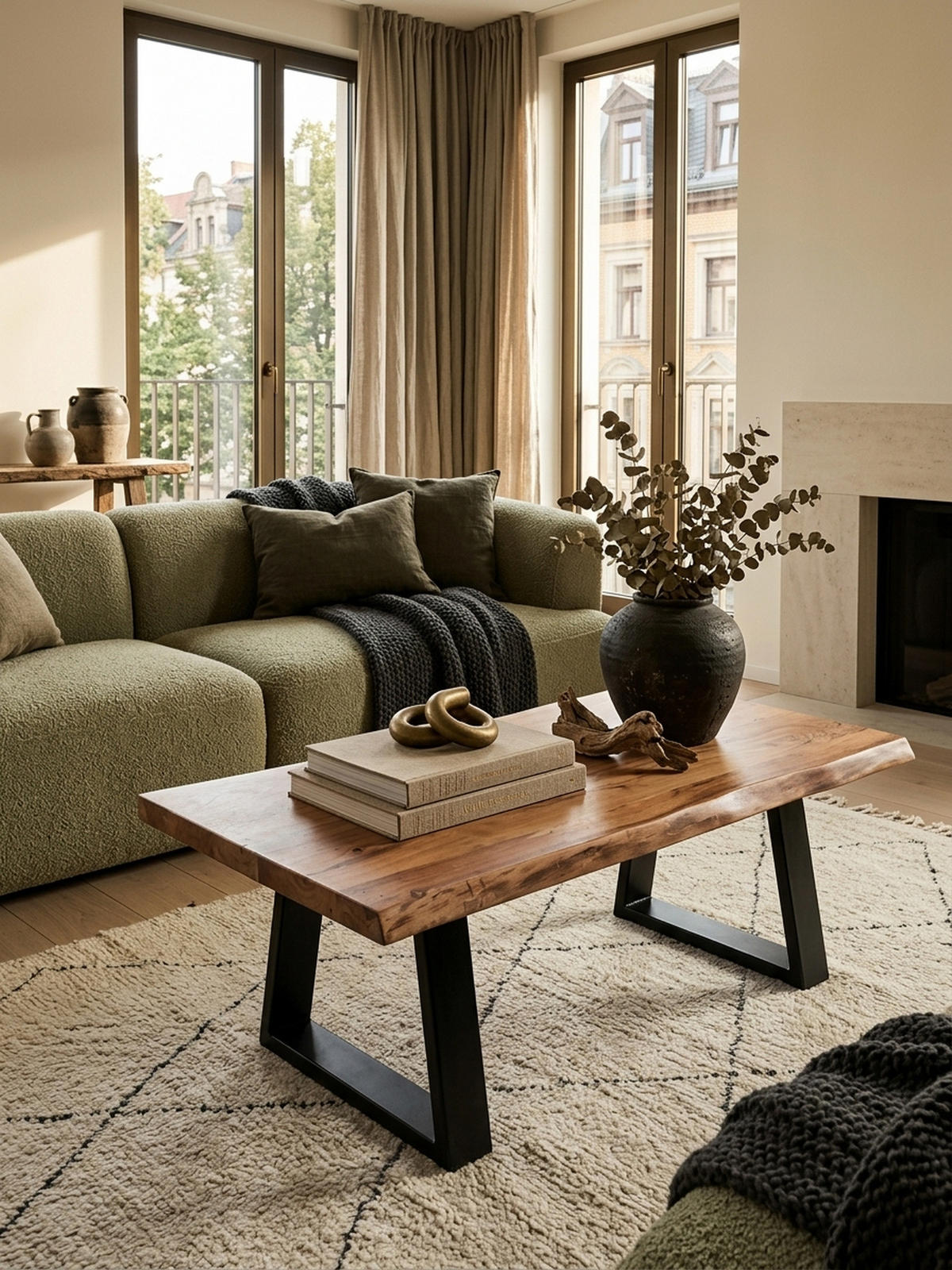 COUCHTISCH Akazie Massivholz Rechteckig Modern Handgefertigt Einzigartige Maserung - Beige/Schwarz, Holz/Metall (60/115/40cm) - KADIMA DESIGN