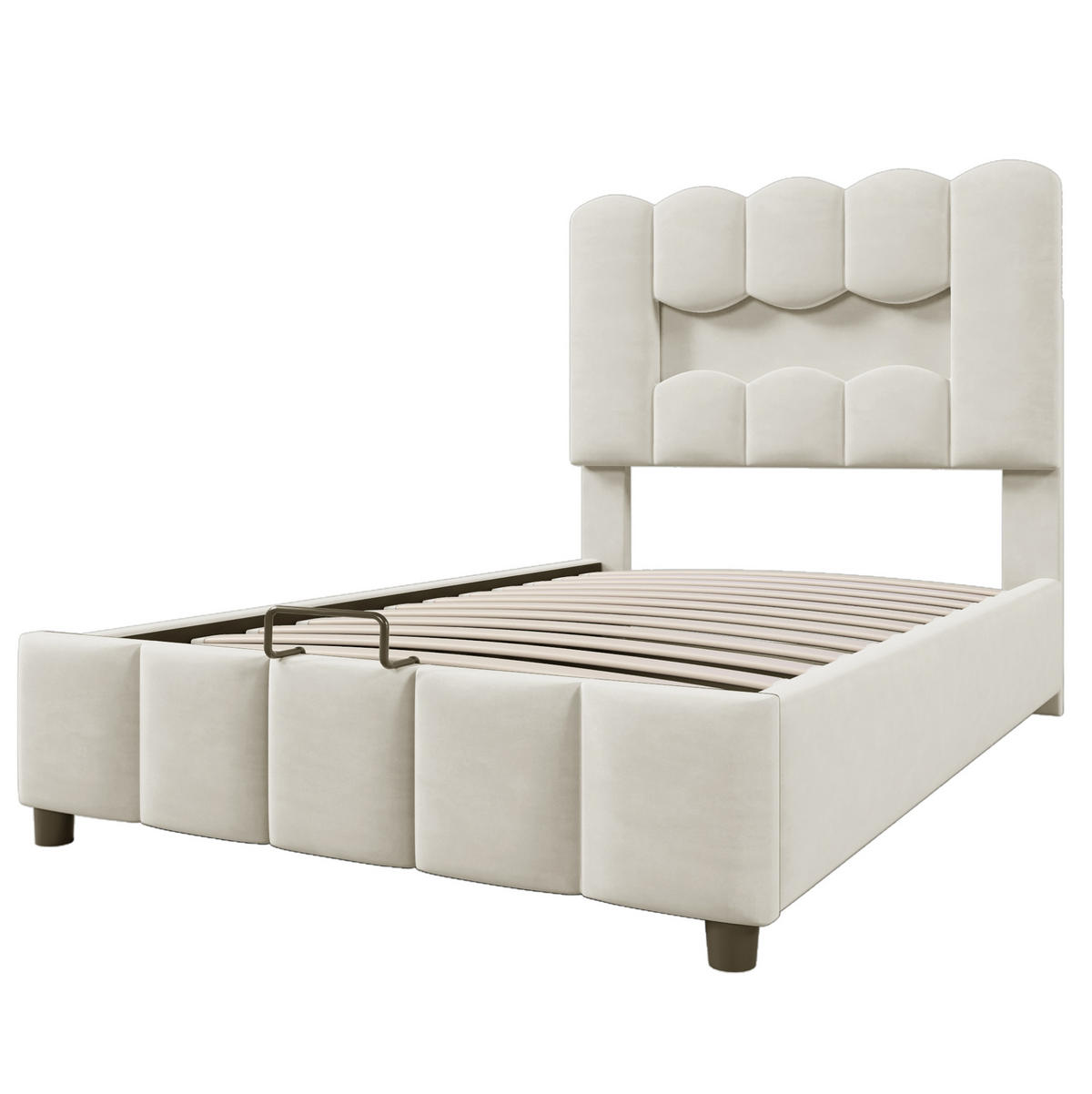 POLSTERBETT mit Stauraum und LED 90x200 cm Velours Beige - Beige, Metall (90/200cm) - Meubliv