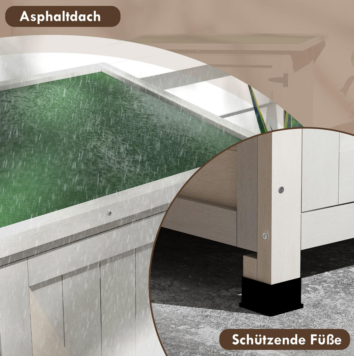 GARTENSCHRANK aus Holz 110x55x117cm in Hellgrau mit 2 Türen & schrägem Asphalt-Dach - Hellgrau, Holz (55/117/110cm) - Modfu