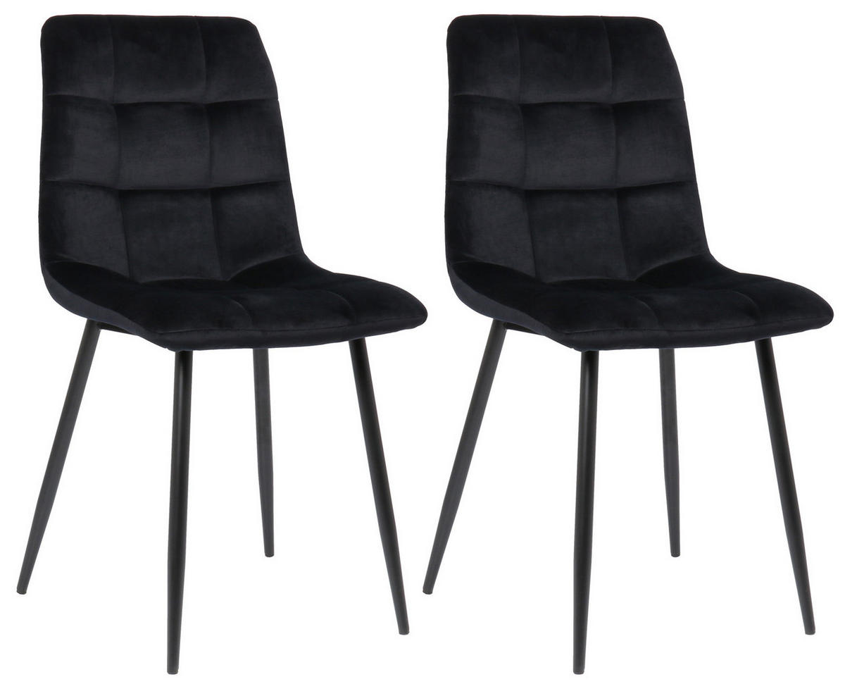 ESSZIMMERSTUHL Till, 2er Set, Samt, Gestell Metall matt Schwarz Schwarz - Schwarz, Textil/Metall (45/88/52cm) - TPFLiving