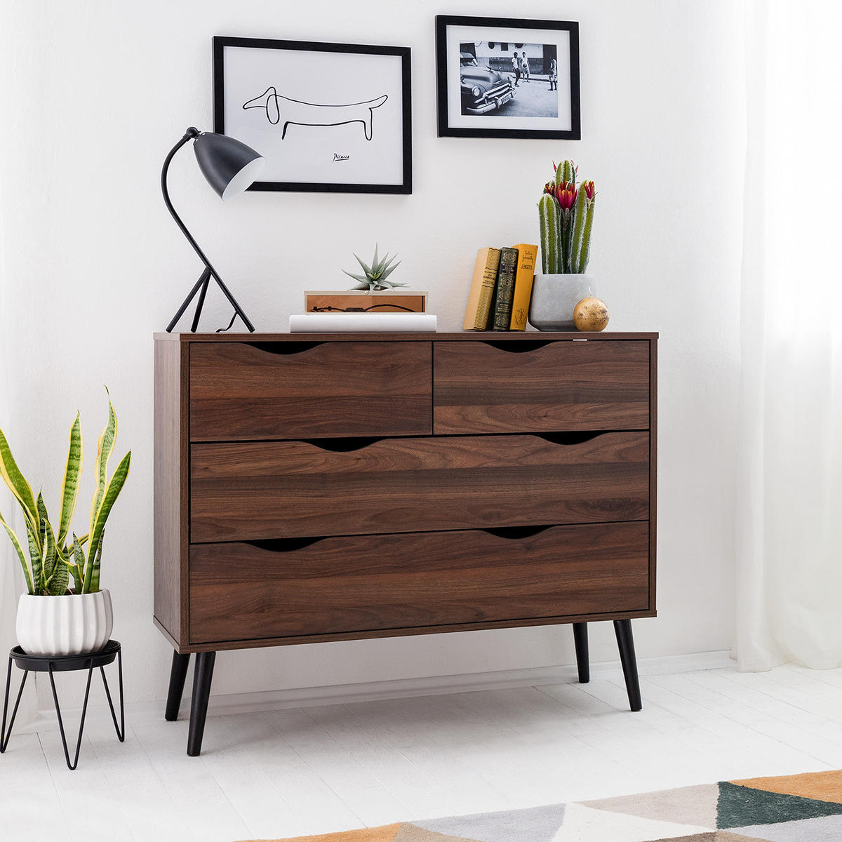 KOMMODE - 4 Schubladen, Walnuss Dekor - Walnussfarben, Holz/Holzwerkstoff (99/82/39cm) - home24