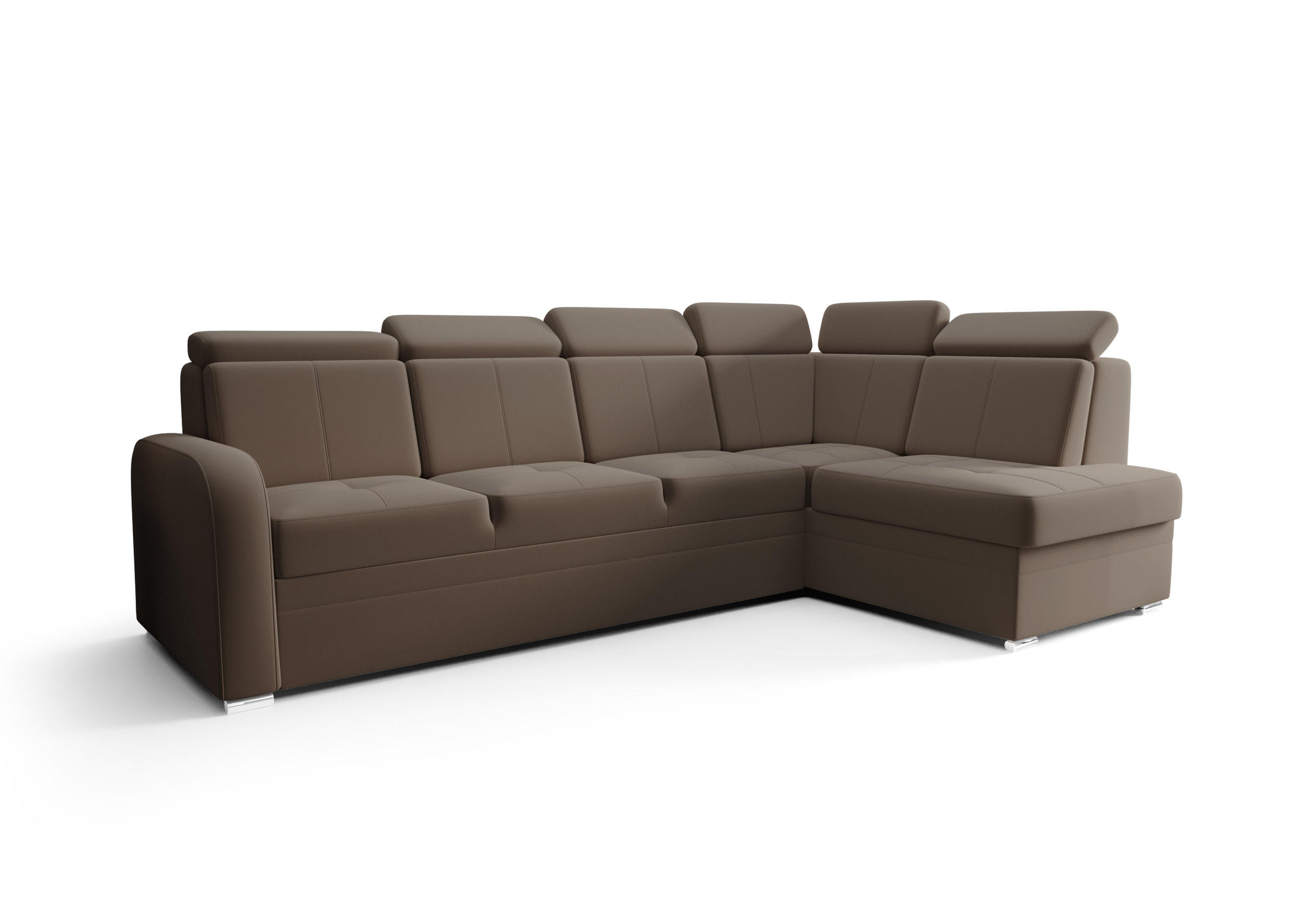 ECKSOFA KONGO RBN11, Eckcouch in L-Form mit Schlaffunktion, Farbe: Braun, Velourstoff, Ottomane Rechts - Braun, Textil (304/180cm) - O-Sofa