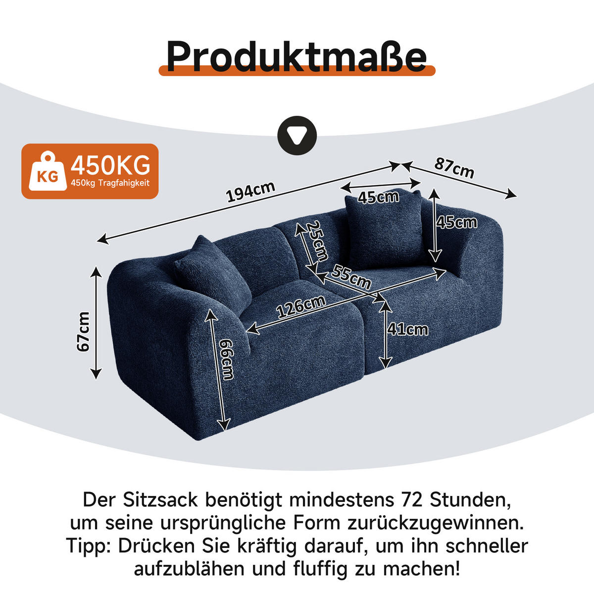 2-SITZER Sofa Samt mit 2 Kissen 193/87/67 cm Blau - Blau, Textil (87/67/193cm) - Redom