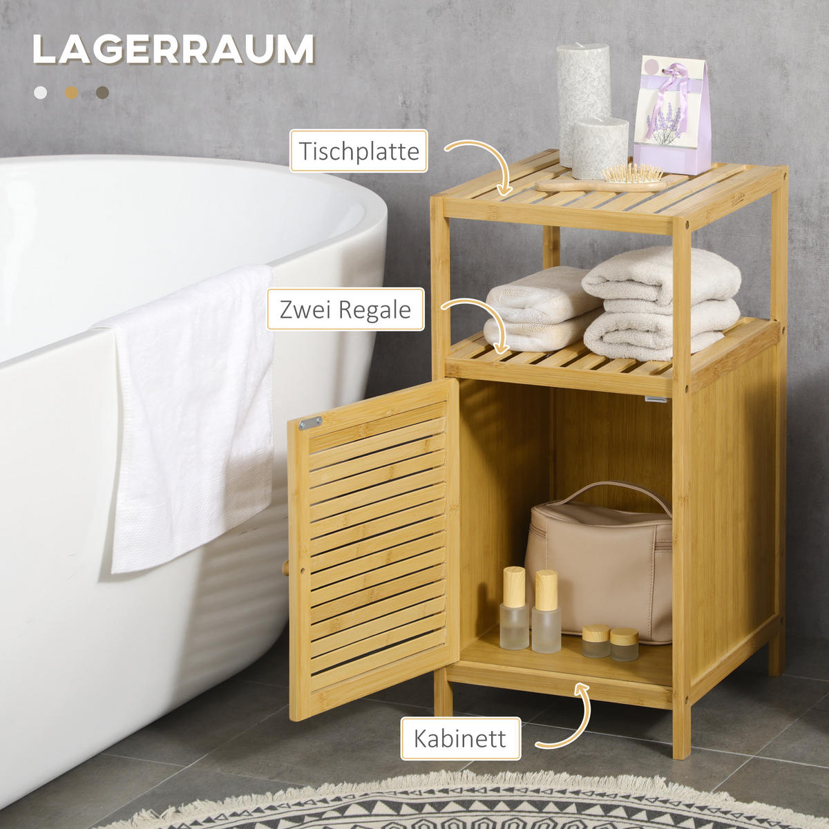 BADEZIMMERSCHRANK - Naturfarben, Holzwerkstoff (36.5/67/33cm) - Kleankin