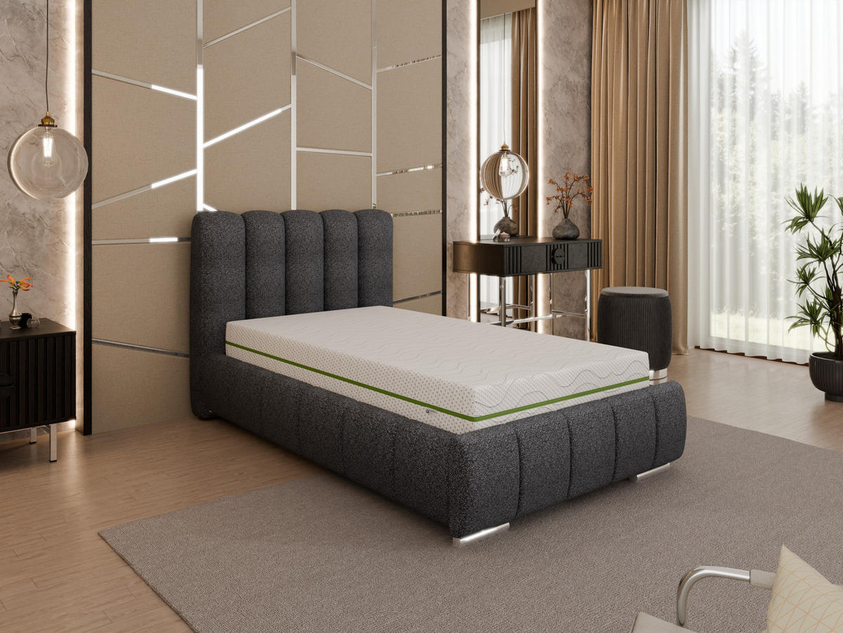 POLSTERBETT Zaira 100x200cm – Elegantes Polsterbett für modernen Wohnstil , ZONIERTE MULTI-TASCHEN-FEDERKERN (24cm), Graphitfarben - Graphitfarben, Holz (100/200cm) - Panda Möbel