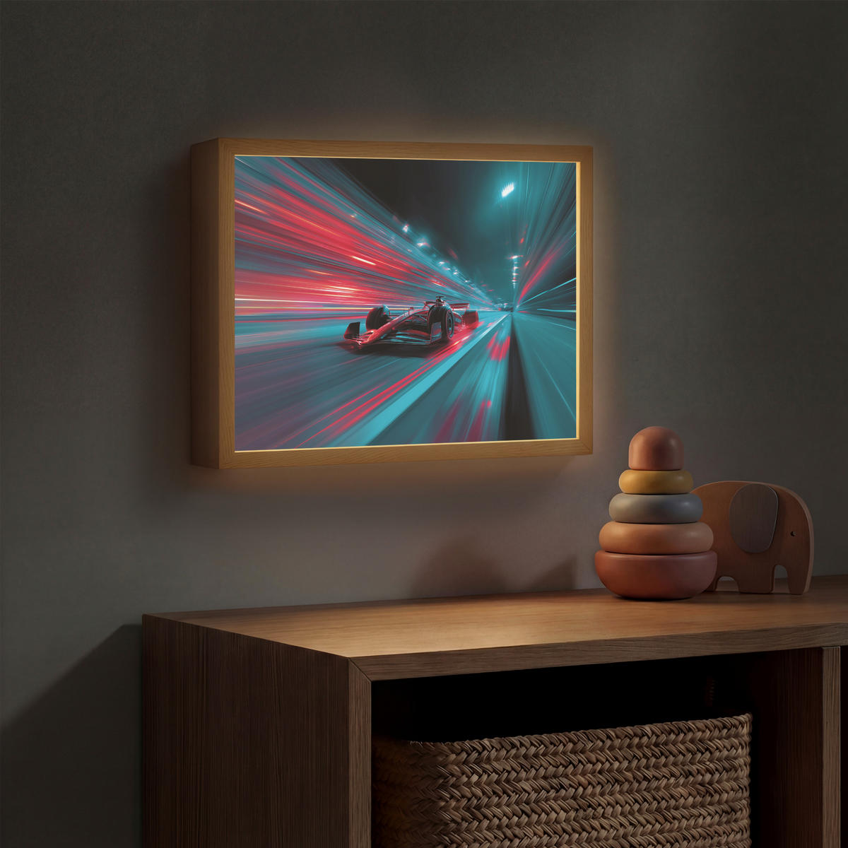 DOBÍJECÍ NOČNÍ LAMPIČKA Závodní auto - Červená - Rychlost 40x30 cm - tyrkysová, kompozitní dřevo (8/40/30cm) - OnlyWow