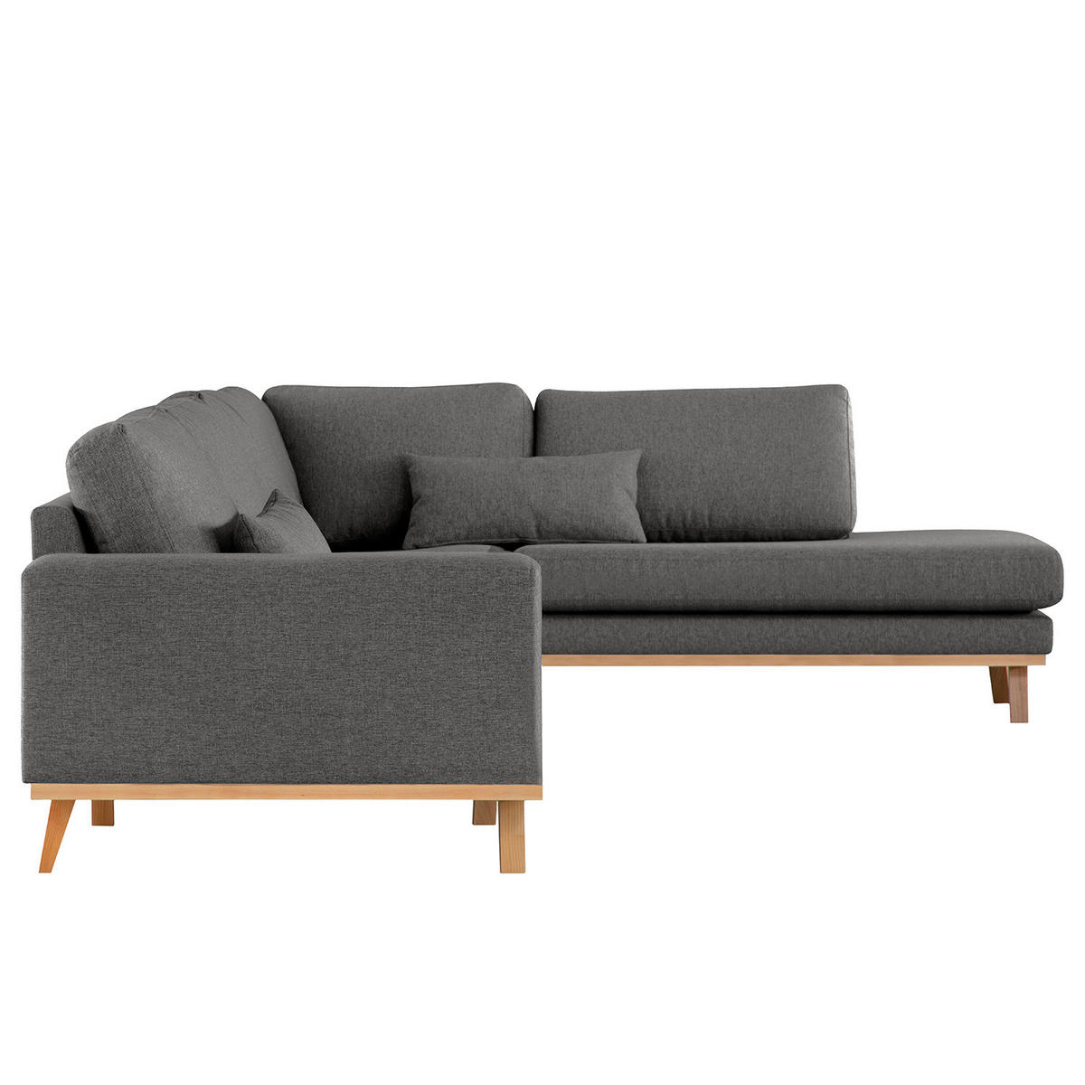 ECKSOFA mit Ottomane - Dunkelgrau/Buchefarben, Buchenholz/Textil (287/219cm) - home24