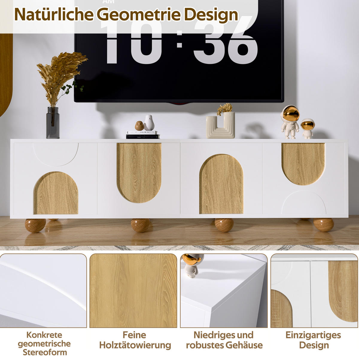 LOWBOARD 175/38/50 cm Natur/Weiß aus MDF und PB mit 4 Türen - Hellbraun, Holzwerkstoff (38/50/175cm) - OKMYHOME