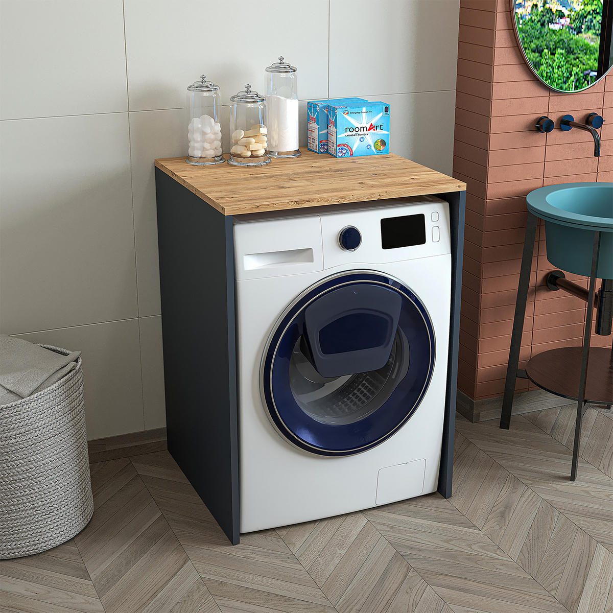 WASCHMASCHINENSCHRANK Atlantic IV 65cm Breit, 90cm Hoch - Anthrazit, Holzwerkstoff (65/90/60cm)