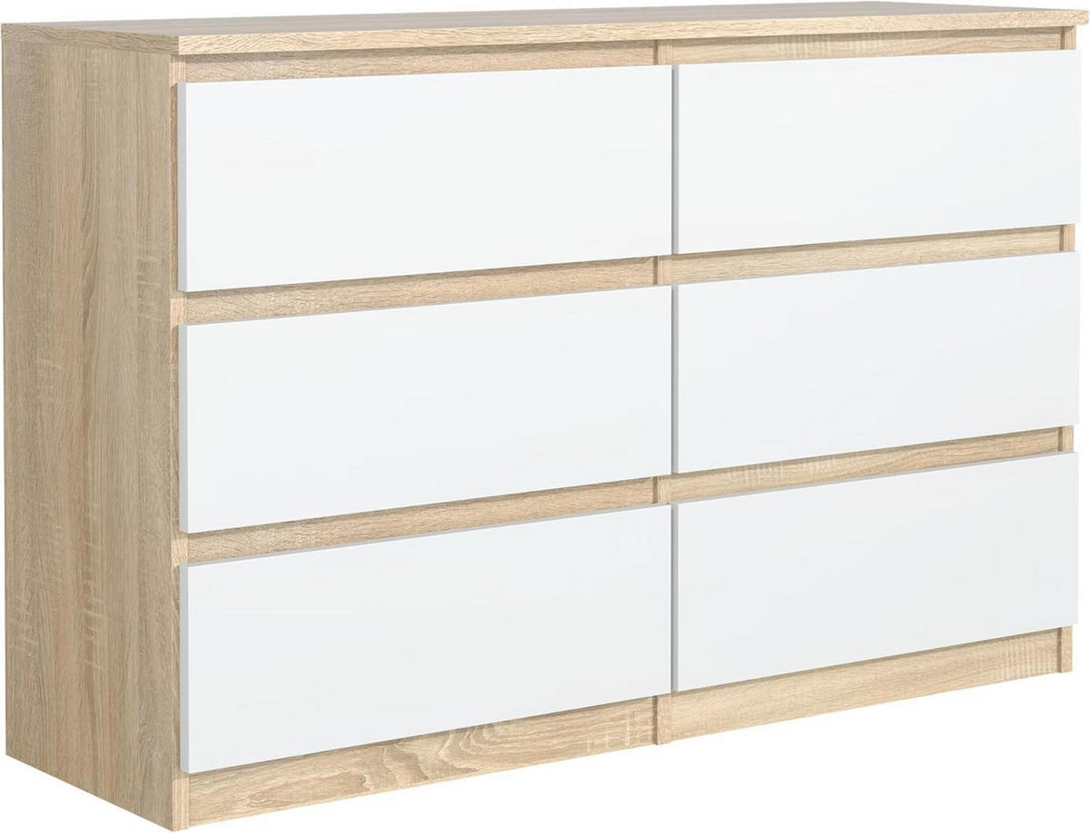 KOMMODE 120 Sonoma oak & Weiß 120x78,5x39 cm - Weiß/Sonoma Eiche, Holzwerkstoff (120/78.5/39cm) - Mobelsta