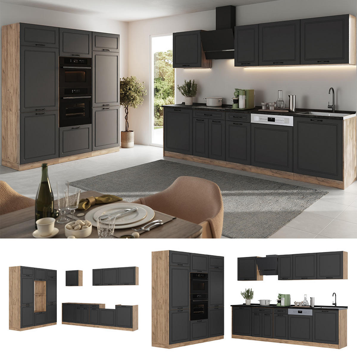 KUCHYNKA R-Line, Antracitový vidiecky dom/Dub Goldkraft, 180 cm Marmori työtaso - dub medový/antracitová, kompozitné drevo (180/206.8/60cm) - Vicco