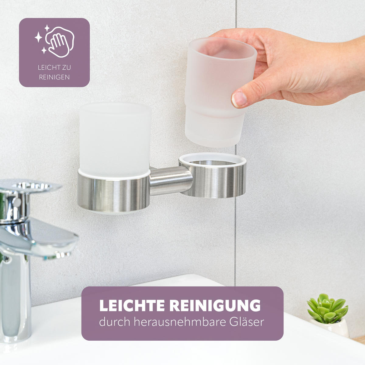 DOPPEL-GLASBECHERHALTER PIAZZA, Edelstahl, matt - Edelstahlfarben, Metall (17.5/10.5/11cm) - bremermann
