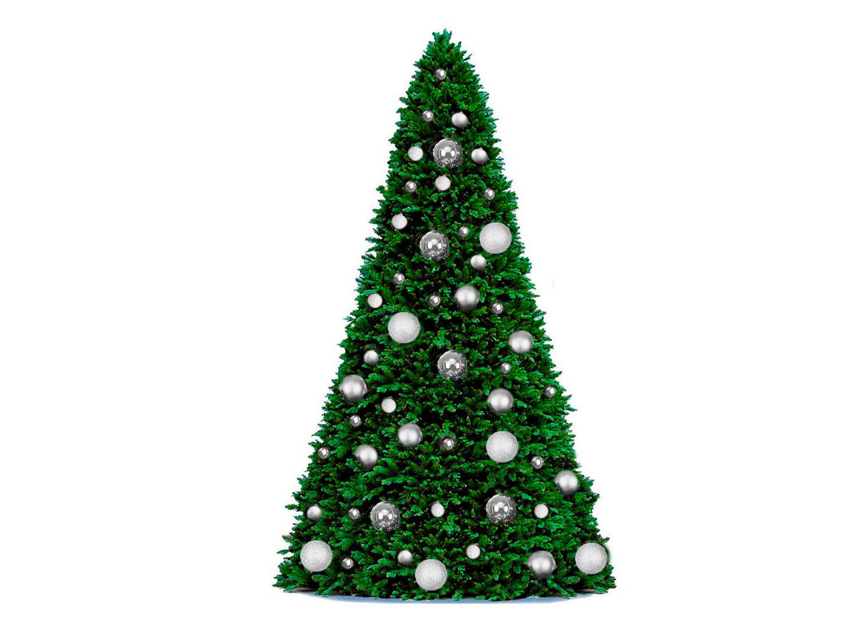 LAALU WEIHNACHTSBAUM geschmückt künstlich mit 74 Ornamenten BASIC SILVER 500 cm Baum mit Ständer und Christbaumschmuck - Silberfarben/Grün, Kunststoff (500cm) - LAALU