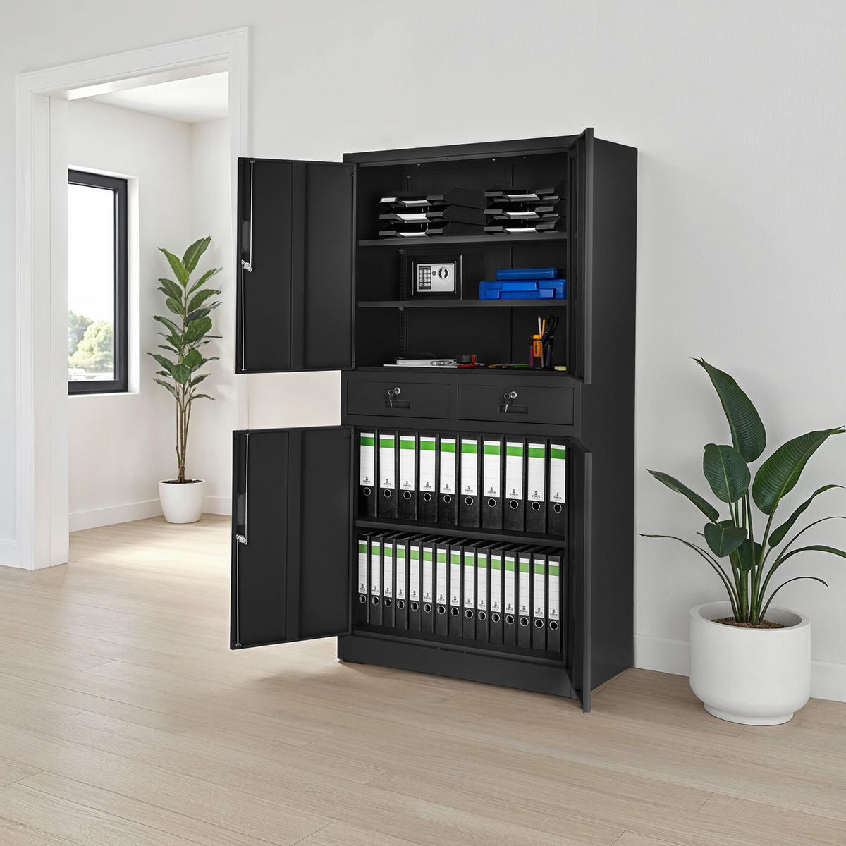 AKTENSCHRANK ,180 x 80 x 40 cm,schwarz/schwarz - Schwarz, Metall (40/180/80cm) - tectake