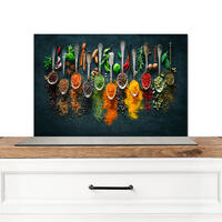 SPRITZSCHUTZ KÜCHE Kräuter - Gewürze - Löffel 60x40 cm - Multicolor, Metall (60/0.3/40cm) - MuchoWow