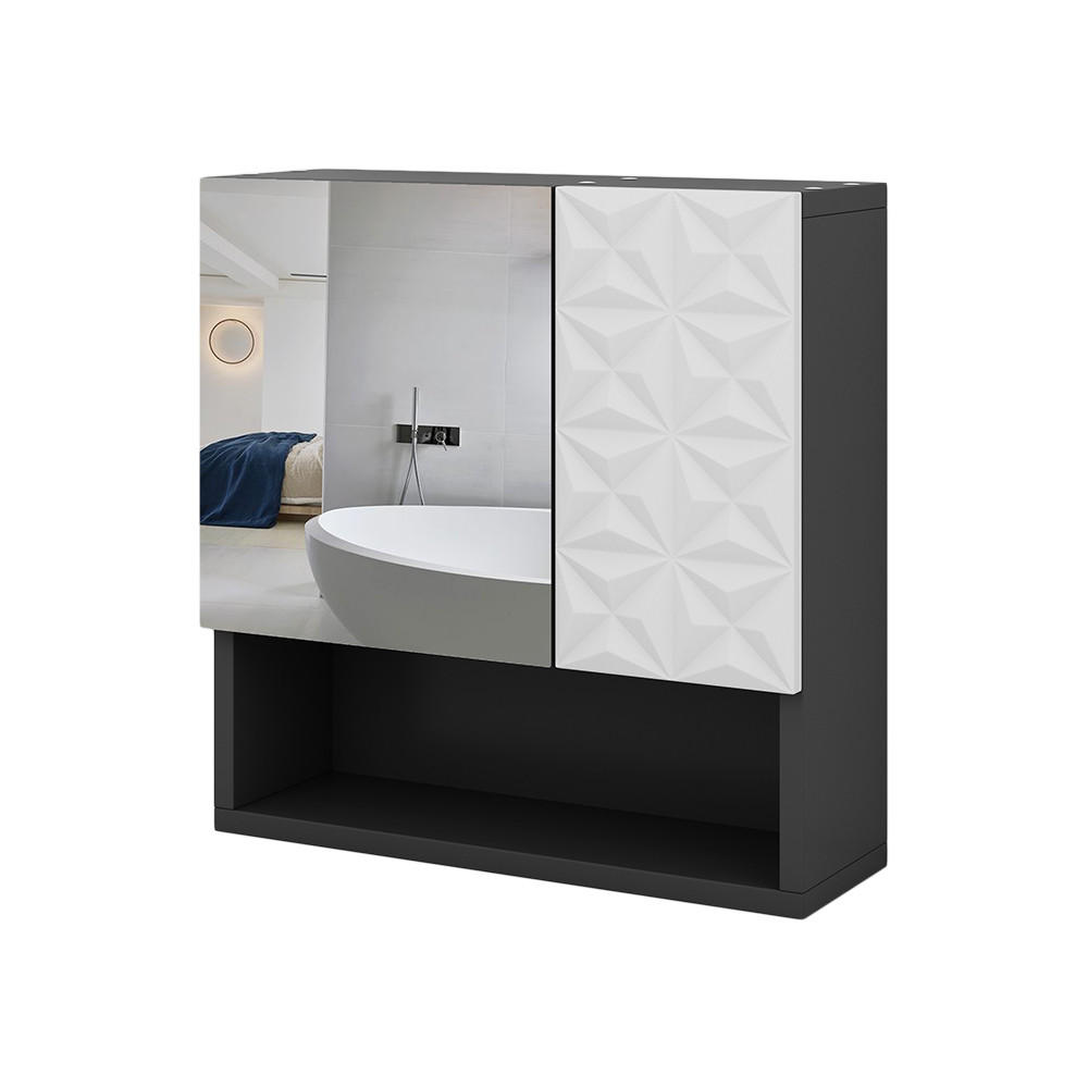 BADSPIEGELSCHRANK Edge Schwarz 54 x 55 cm mit Tür und offenen Fächern - Schwarz, Holzwerkstoff (54/55/17cm) - Vicco