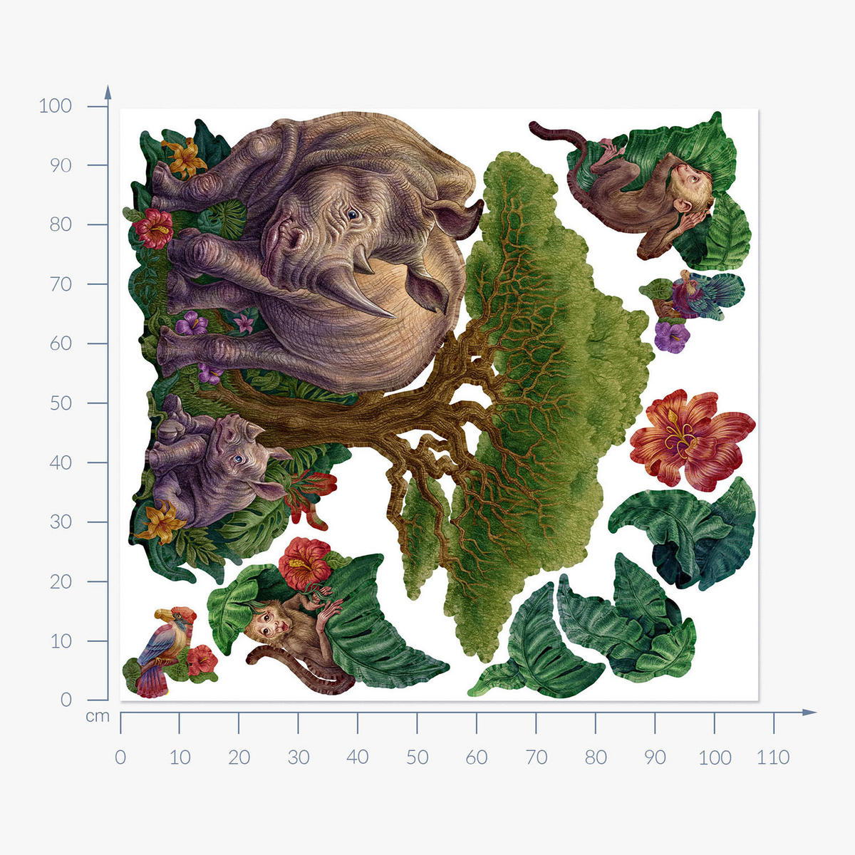 WANDAUFKLEBER 100x108cm - Zeichentrick-Wildtiere - Multicolor, Kunststoff (100/108/0.1cm) - Wallfluent