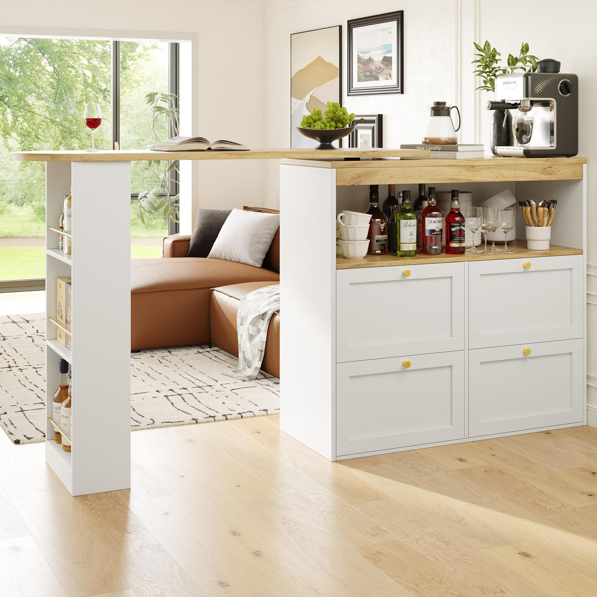 L-FÖRMIGER Schrank 105x39x102cm Weiß mit drehbarem Seitenrahmen & 4 Schubladen - Weiß, Holzwerkstoff (105/102/39cm) - Modfu