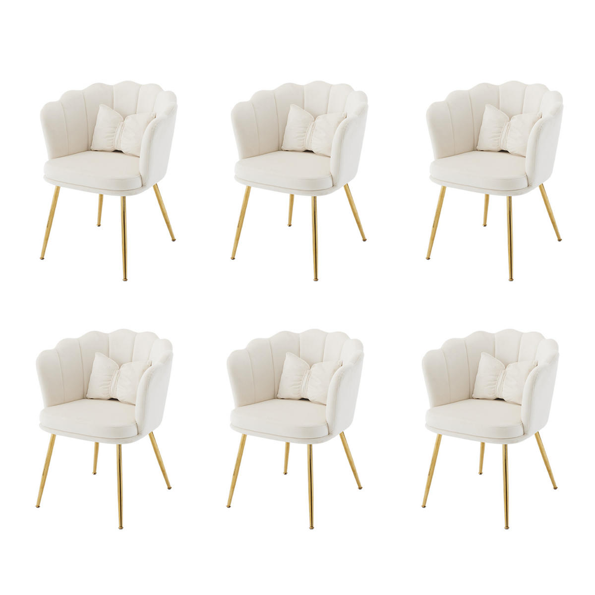 STUHL SET 6-TEILIG Samt Polster Blütenblatt-Rücken Goldfüße & Kissen Beige - Beige, Holz (62/43/54cm) - FLIEKS