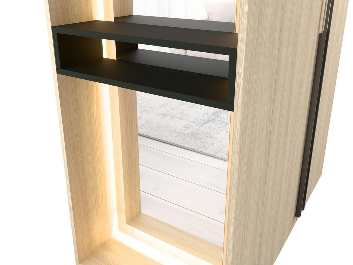 GARDEROBENSCHRANK Barcelona Eiche Barista 168 / 58 / 207,5cm mit 2 Spiegelelementen, Kleiderstange - Hellbraun/Eichefarben, Holz/Holzwerkstoff (168/207.5/58cm) - Feldmann-Wohnen