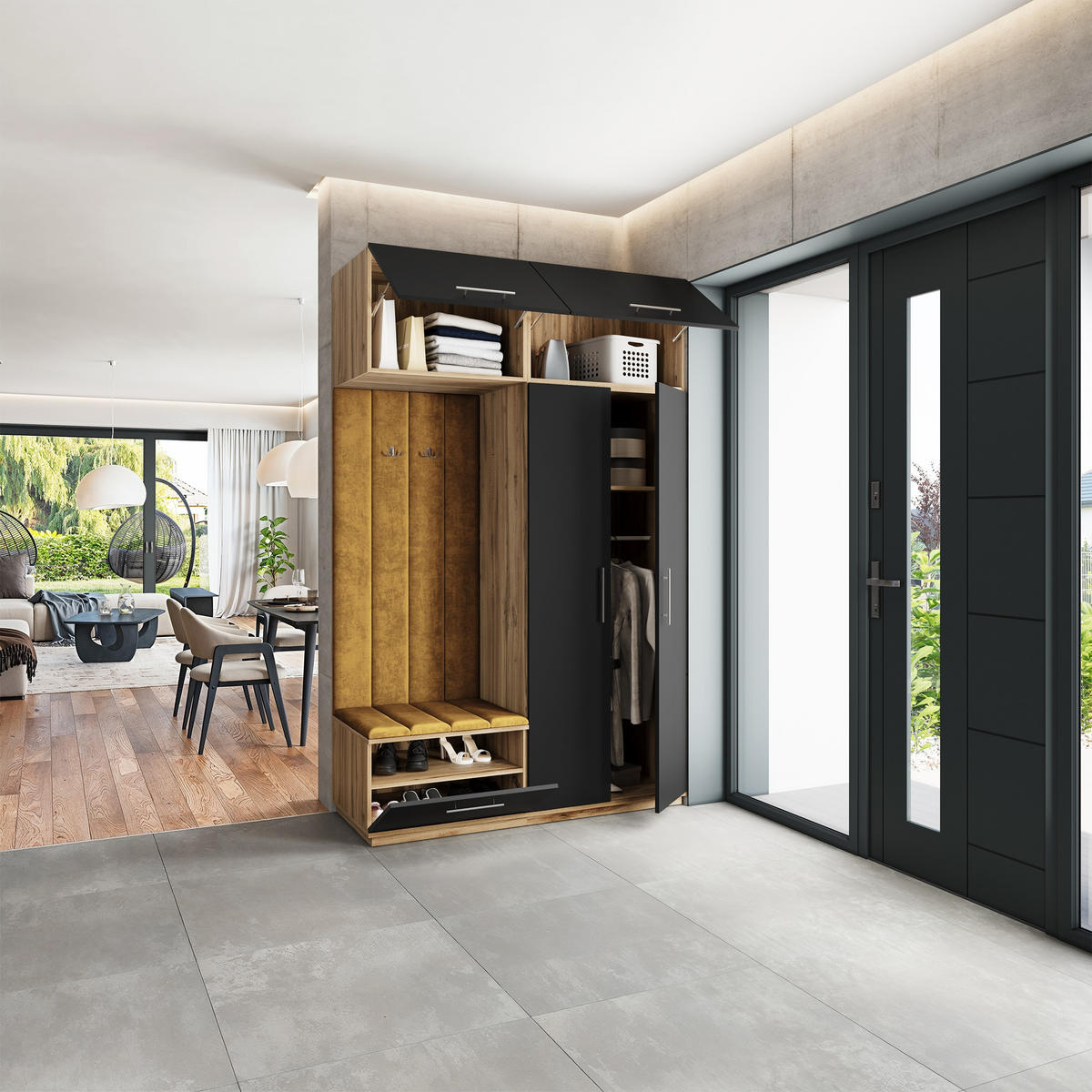 GARDEROBENSCHRANK REMA 150/240/60 cm Modern Garderobe-Set Eiche Wotan - Gelb/Eiche Wotan, Holzwerkstoff (150/240/60cm) - MASSENO