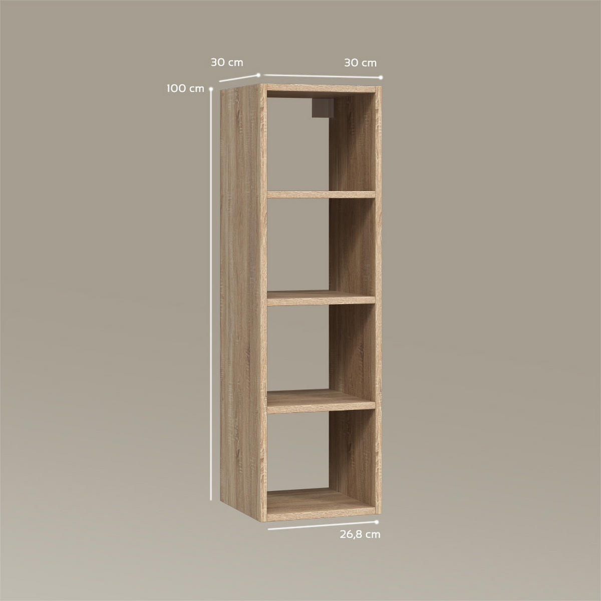 WANDREGAL Piave Sonoma 30 x 100 cm mit 4 offene Ablagen - Sonoma Eiche, Holzwerkstoff (30/100/30cm) - Livinity®