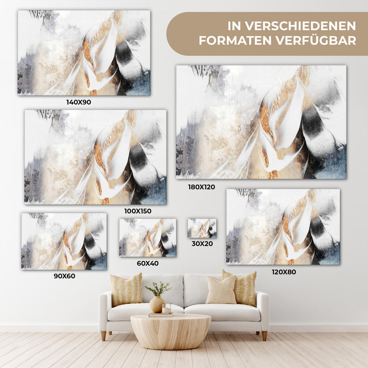 LEINWANDBILD Luxus - Abstrakt - Gold - Weiß Gemälde 60x40 cm - Goldfarben, Textil (60/40cm) - MuchoWow