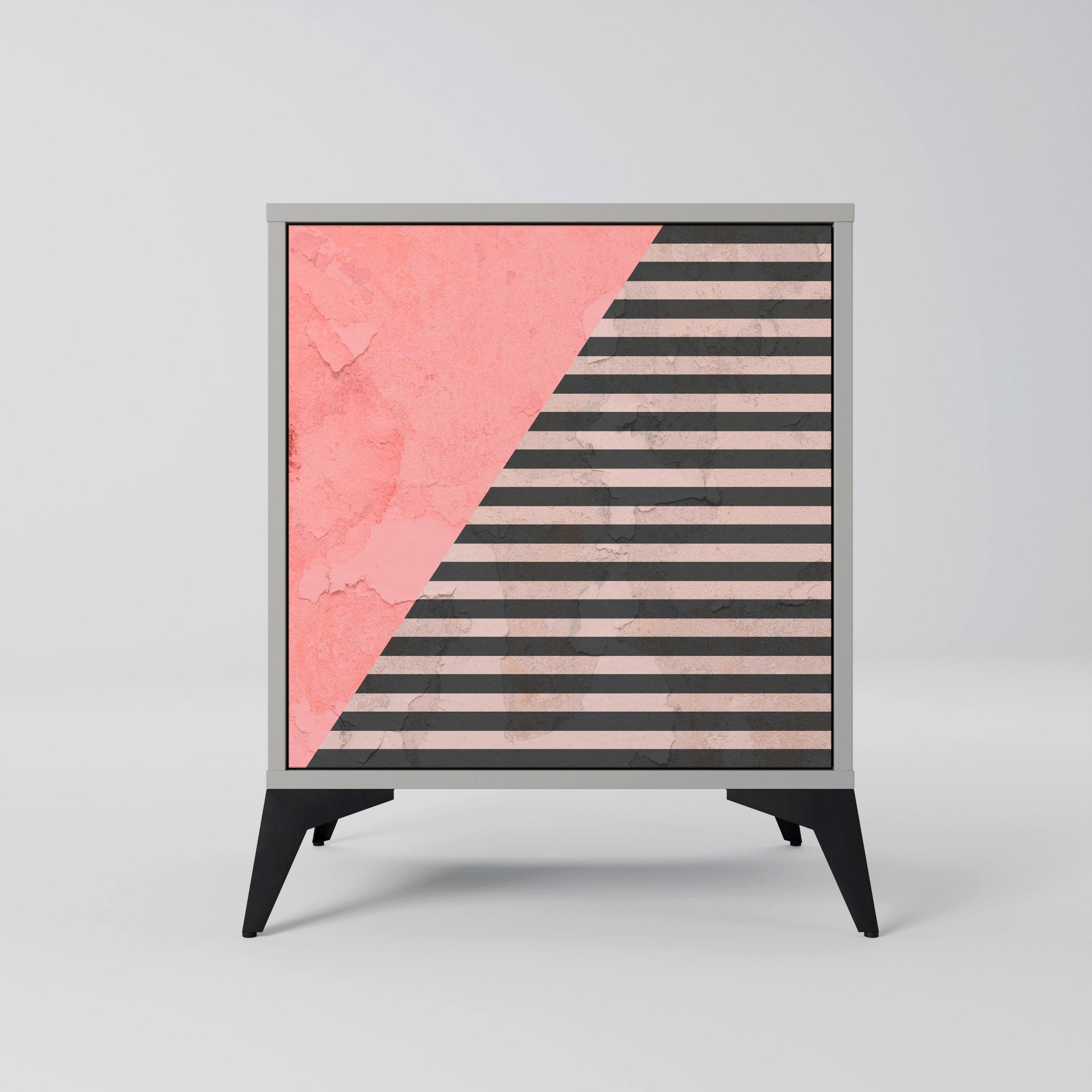 SIDEBOARD GLAMOROUS STRIPE, Grau, 57,5x42x70,5 cm, Schwarze Metall-Sternfüße - Multicolor/Schwarz, Holzwerkstoff/Metall (57.5/70.5/42cm) - SpaceRebels