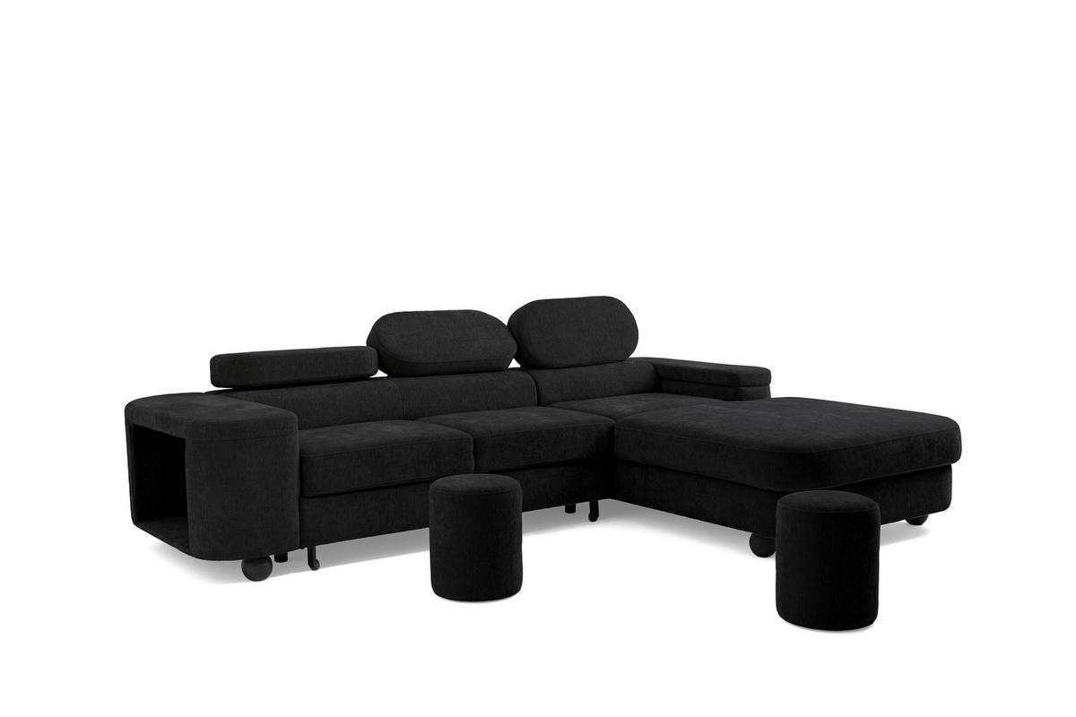 ECKSOFA LOVE L Rechts mit Schlaffunktion 124x210 Chenille Schwarz - Schwarz, Holz/Textil (205/284cm) - Muffo